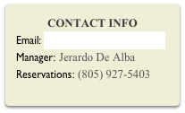 Contact Info
Email: sunsetgrillss@yahoo.comManager: Jerardo De AlbaReservations: (805) 927-5403